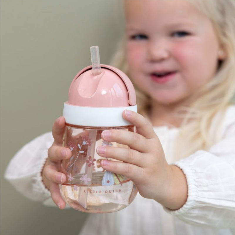 Little Dutch - Borraccia - Prima borraccia con cannuccia 300ml - Flowers & Butterflies