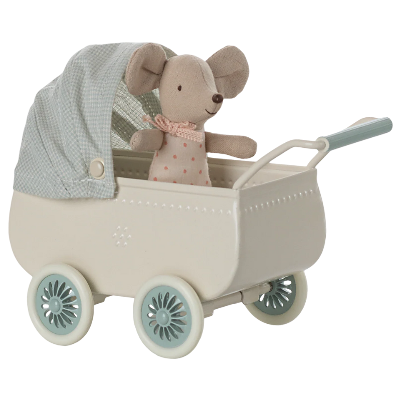 Maileg - Carrozzina con topolino - Menta