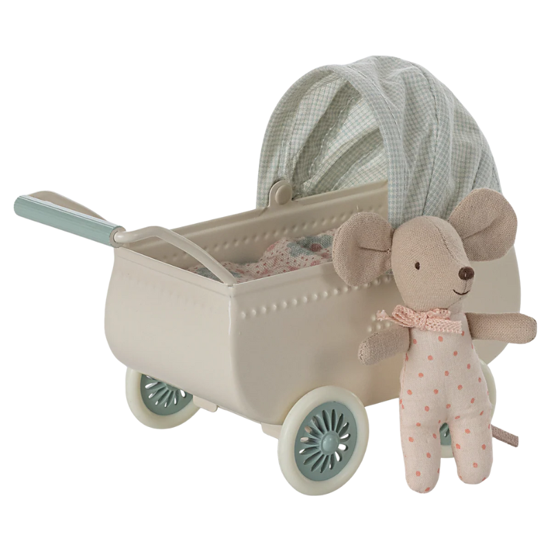 Maileg - Carrozzina con topolino - Menta