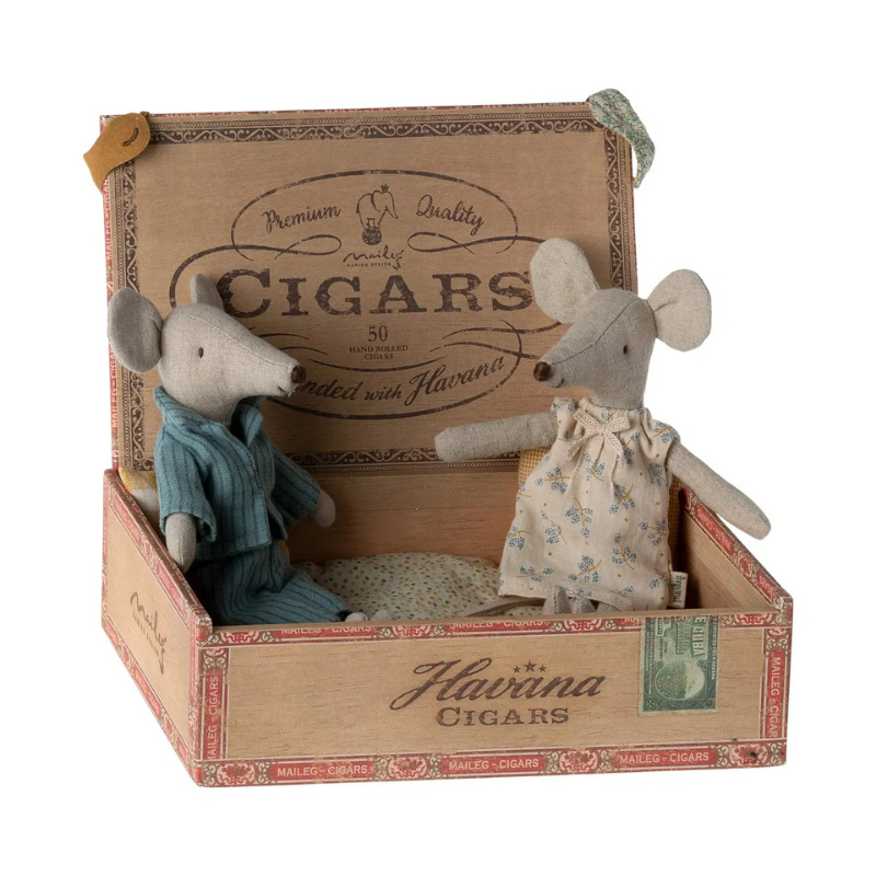 Maileg - Mamma e Papà topi in scatola dei sigari