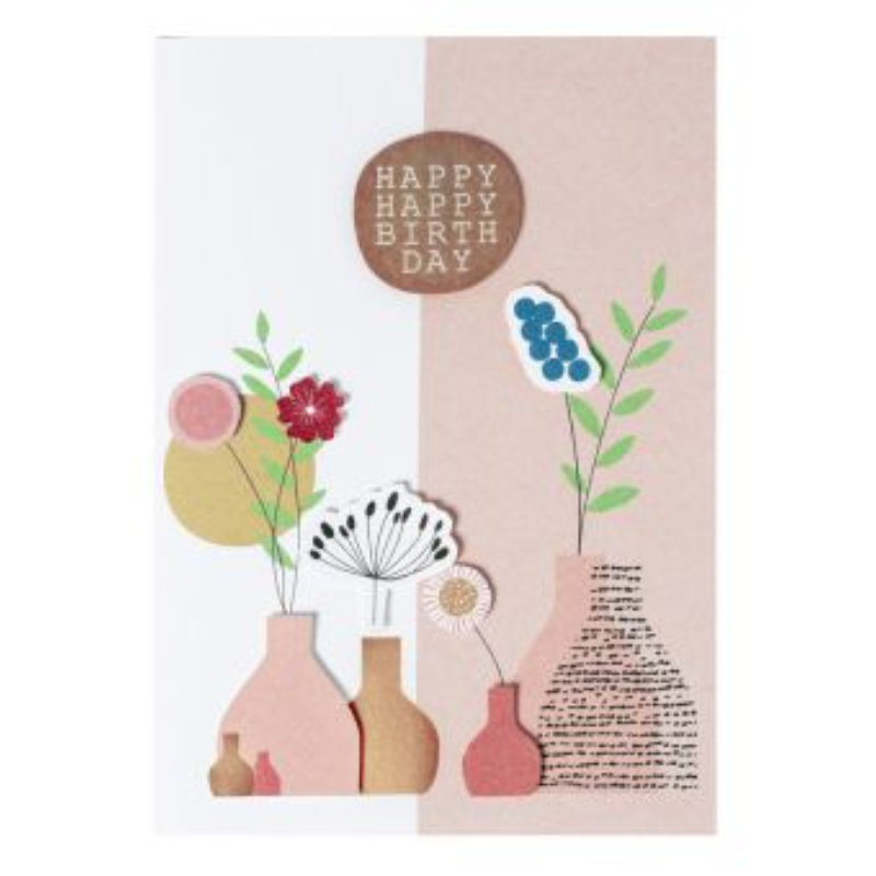 Räder - Biglietto di auguri - Compleanno - Vasetti e fiori in rilievo