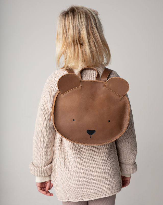 Donsje Amsterdam - Umi Schoolbag | Bear - Zaino in pelle Orsetto