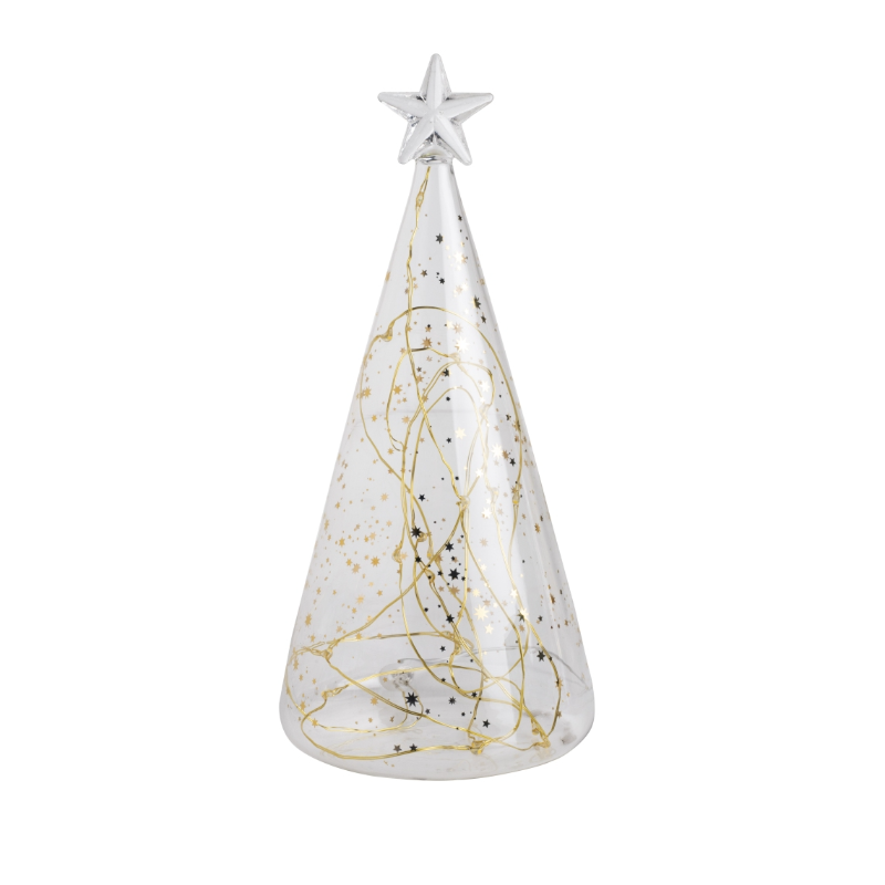 Räder - Abete in vetro con LED - stelle oro 10x22cm