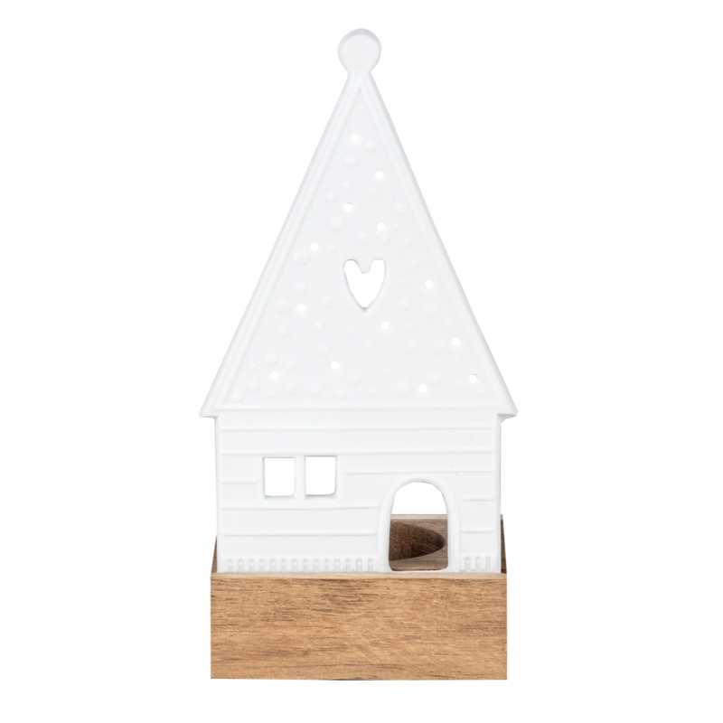 Räder - Portacandele - Casetta Pan di Zenzero Cuore in porcellana e legno 7x13cm