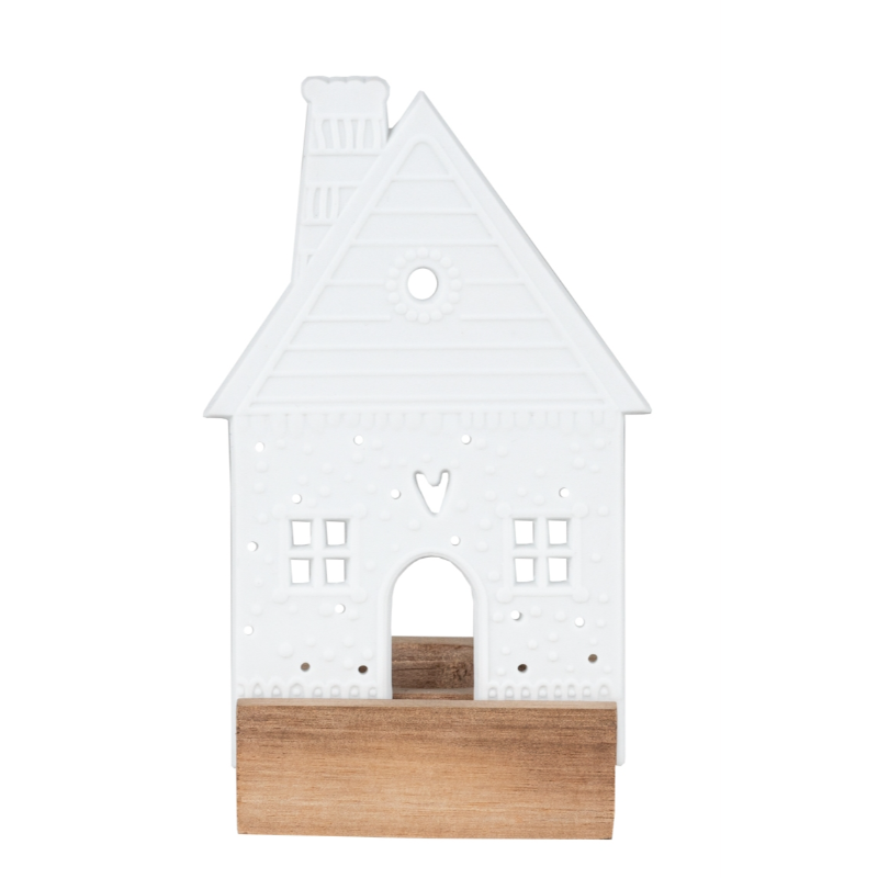 Räder - Portacandele - Casetta Pan di Zenzero in porcellana e legno 7x14xm