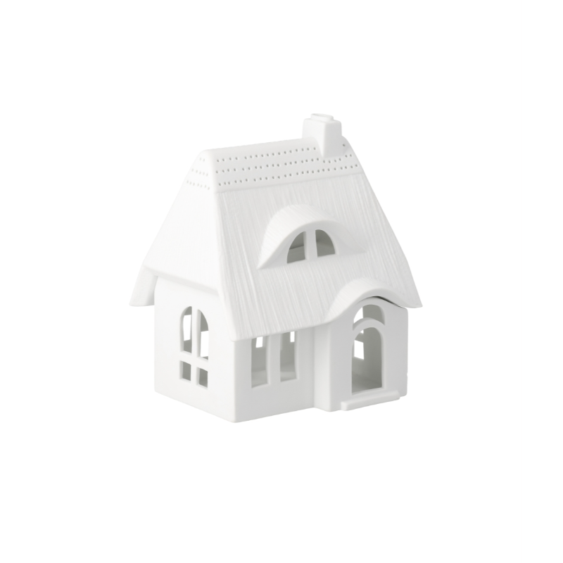 Räder - Casetta in porcellana portacandela tealight - Tetto di paglia h16cm