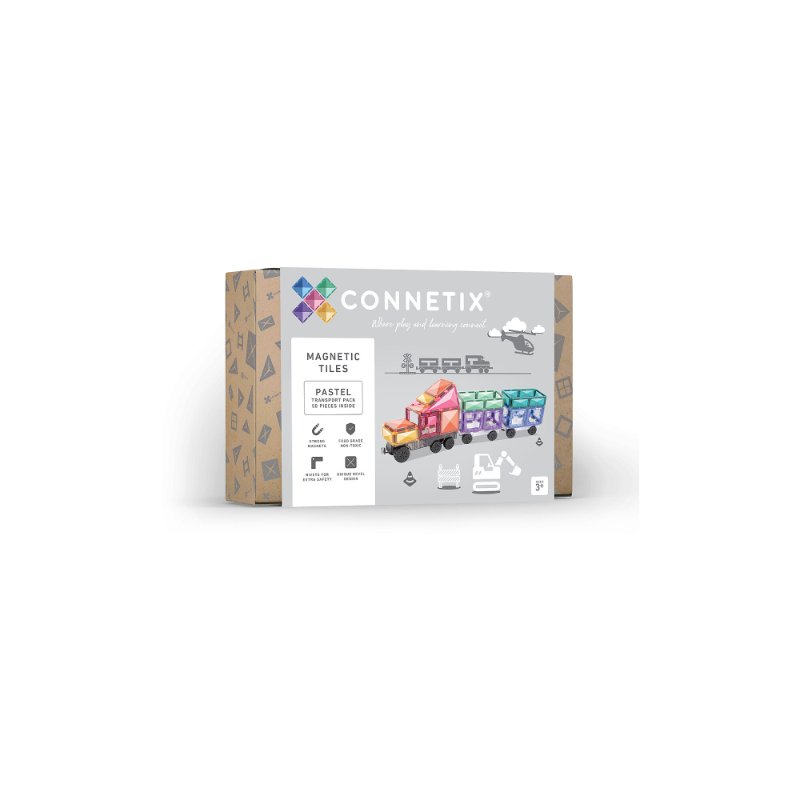 Connetix - Tiles Pastello 50 Pezzi - Set Mezzi di Trasporto Magnetici (Transport Pack)