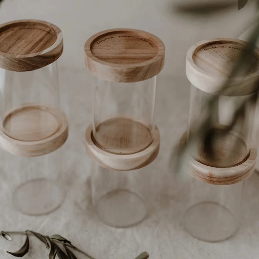Eulenschnitt - Set di 6 Mini Barattoli in Vetro con Coperchio in Legno di Acacia