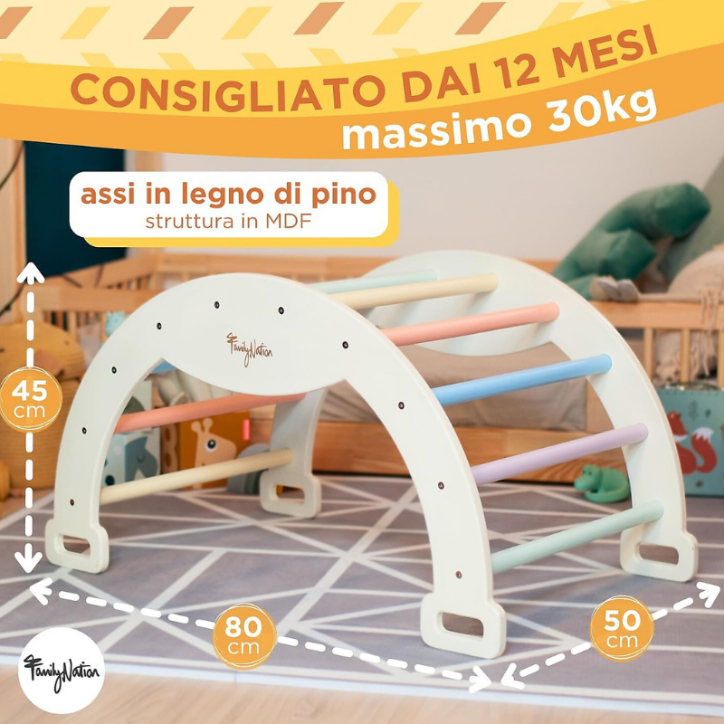Family Nation - Arco Montessori Rainbow per equilibrio e agilità - Cotton Candy