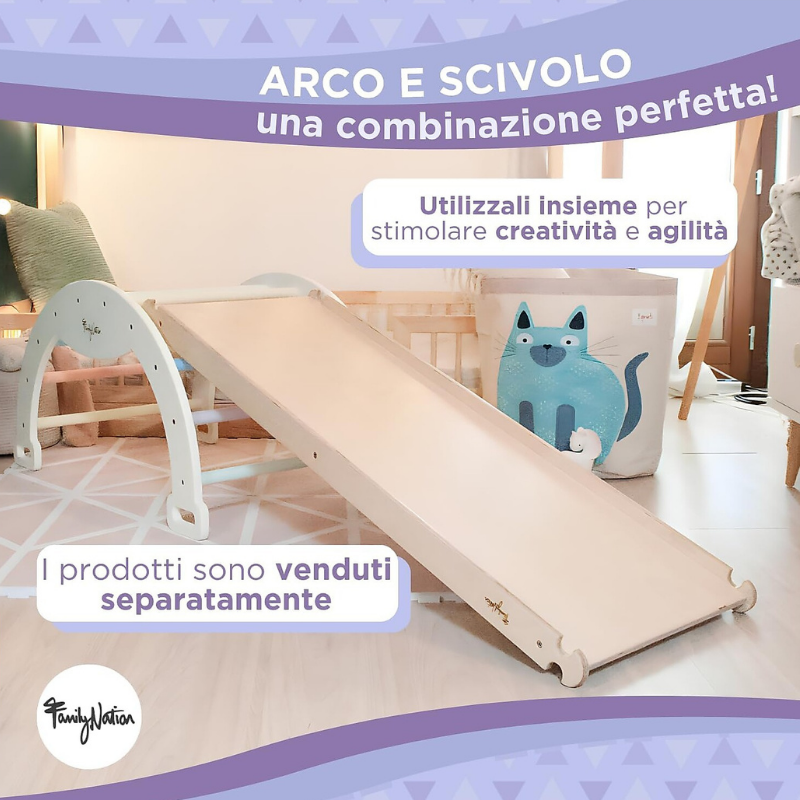 Family Nation - Scivolo/Rampa Montessori per Arco Rainbow e Plicker 2-in-1 per Equilibrio e Agilità - Legno