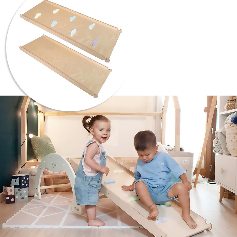 Family Nation - Scivolo/Rampa Montessori per Arco Rainbow e Plicker 2-in-1 per Equilibrio e Agilità - Legno