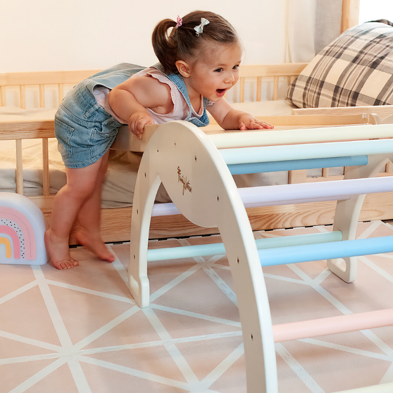 Family Nation - Scivolo/Rampa Montessori per Arco Rainbow e Plicker 2-in-1 per Equilibrio e Agilità - Legno