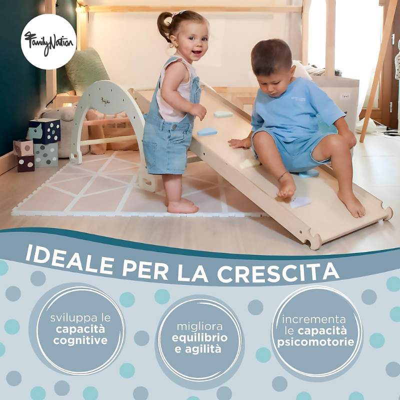 Family Nation - Scivolo/Rampa Montessori per Arco Rainbow e Plicker 2-in-1 per Equilibrio e Agilità - Legno