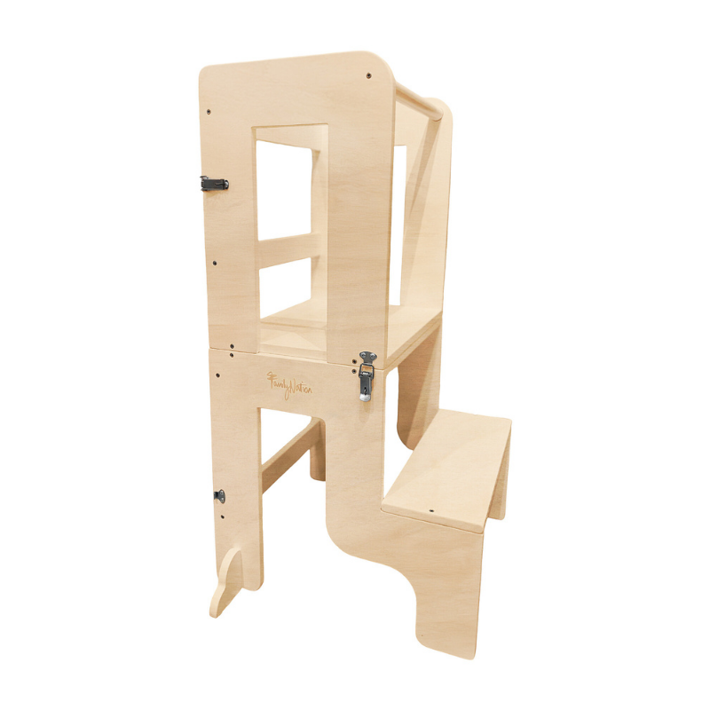 Family Nation - Torre Montessori 2 in 1 convertibile in Tavolo e Sedia - Legno Naturale