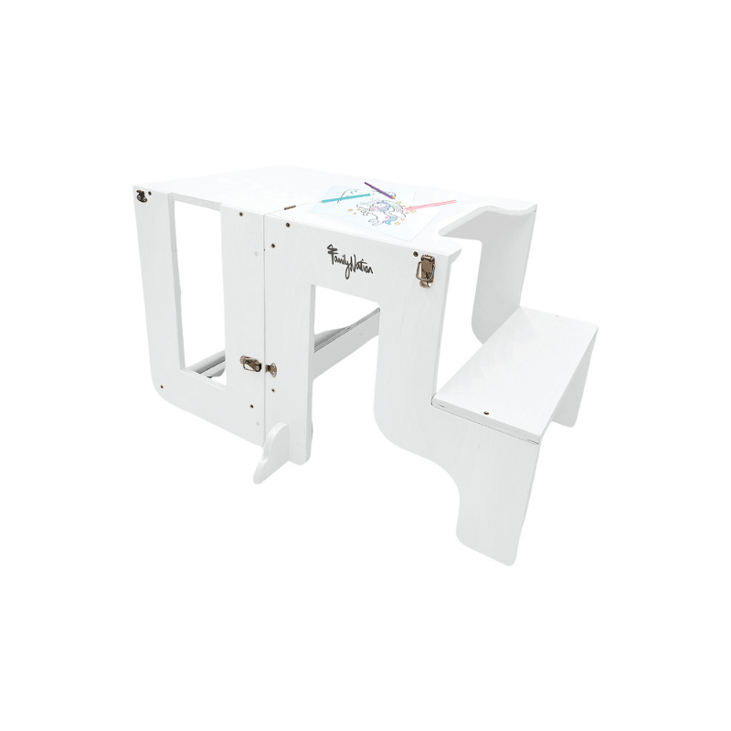 Family Nation - Torre Montessori 2 in 1 convertibile in Tavolo e Sedia - Bianco