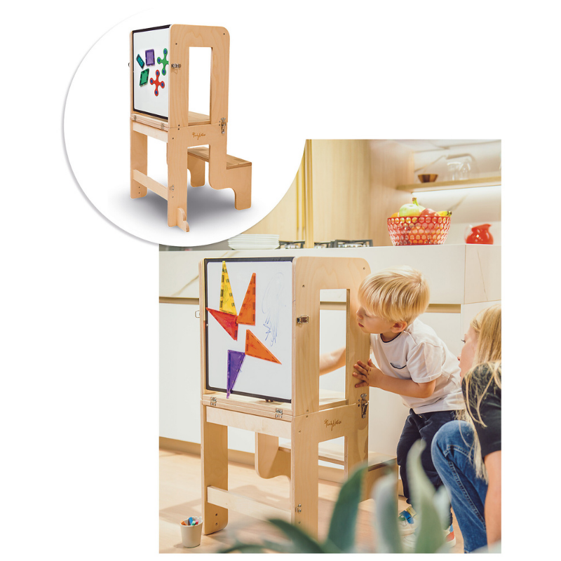 Family Nation - Torre Montessori 2 in 1 convertibile in Tavolo e Sedia - Legno Naturale