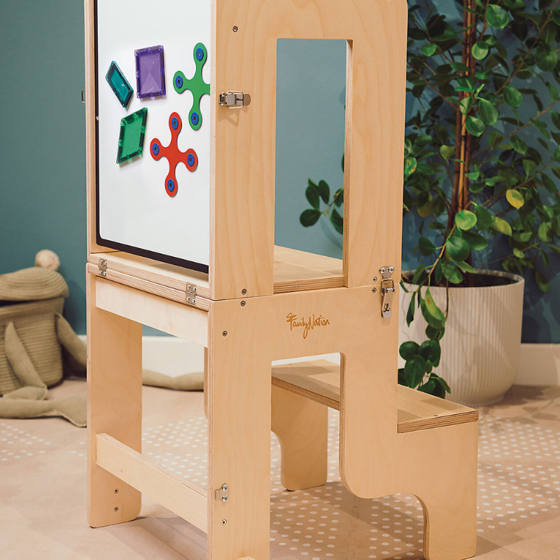Family Nation - Torre Montessori 2 in 1 convertibile in Tavolo e Sedia - Legno Naturale