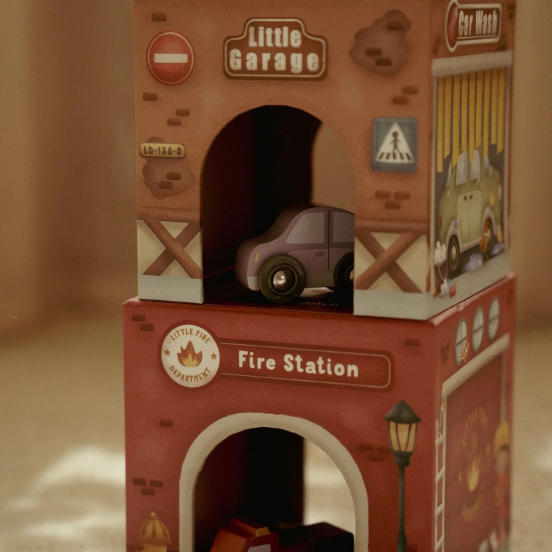 Little Dutch - Torre di cubi impilabili e 6 auto - Essentials