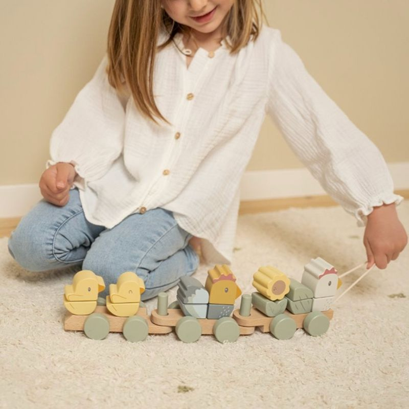 Little Dutch - Trenino puzzle impilabile Gallina e pulcini - Little Farm