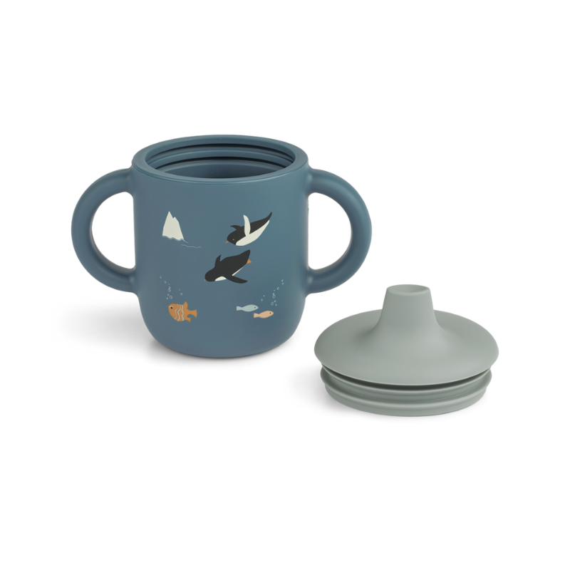 Liewood Neil Sippy Cup Blu Animali Mare | Bicchiere Silicone Beccuccio Bimbi