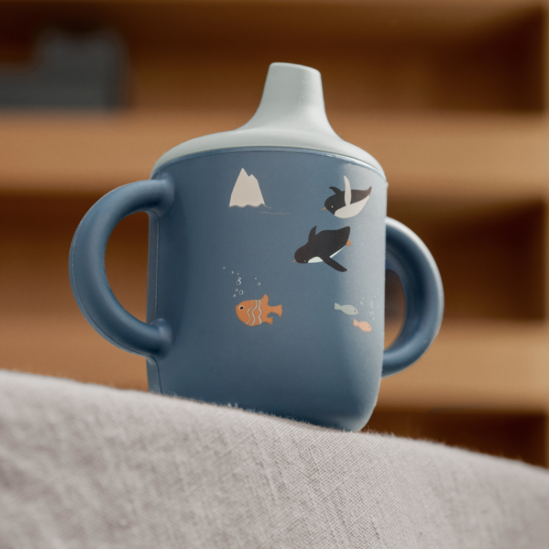 Liewood Neil Sippy Cup Blu Animali Mare | Bicchiere Silicone Beccuccio Bimbi