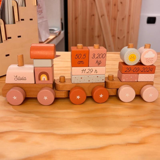 Monnëka Tutete - Trenino con Blocchi in legno - personalizzabile Rosa
