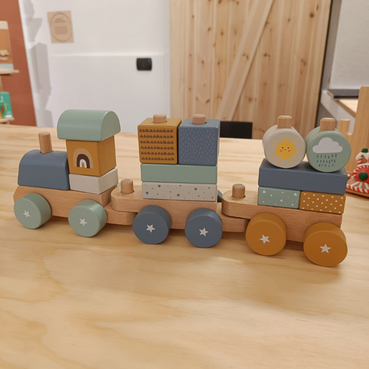 Monnëka Tutete - Trenino con Blocchi in legno - personalizzabile Azzurro Blu