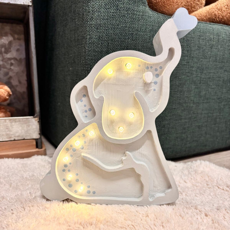 Lampada Elefantino azzurro in legno - Luce notturna artigianale