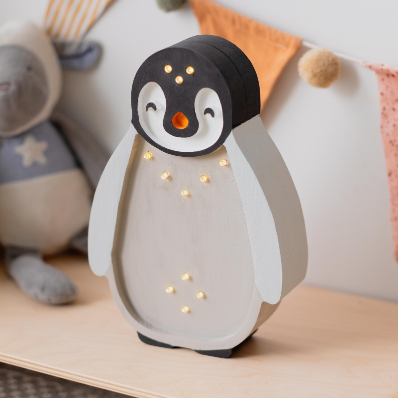 Lampada Pinguino in legno - Luce notturna artigianale