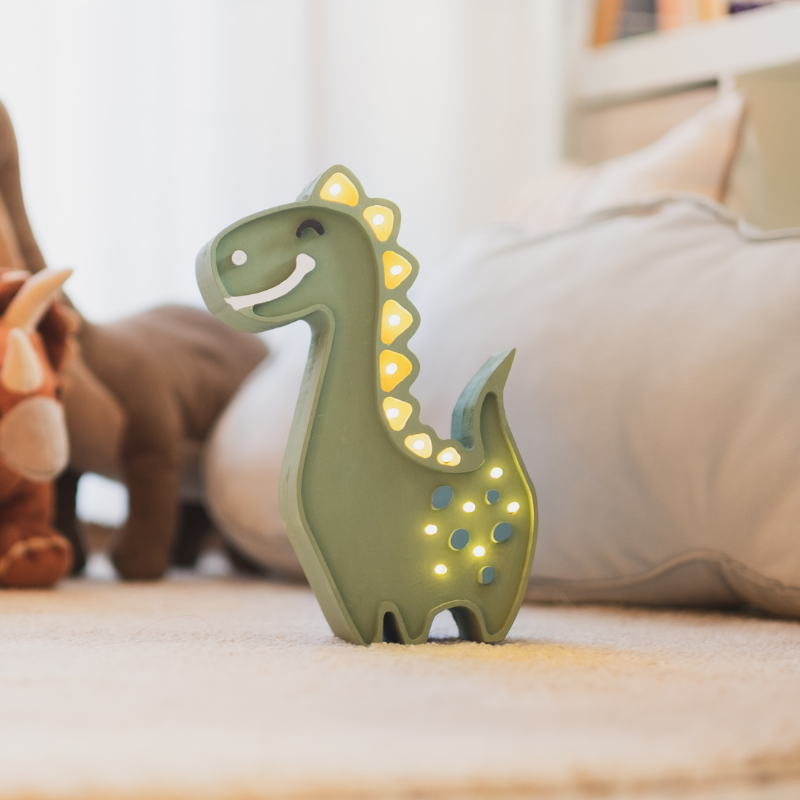 Lampada Dinosauro in legno - Luce notturna artigianale