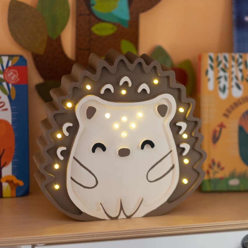 Lampada Riccio in legno - Luce notturna artigianale