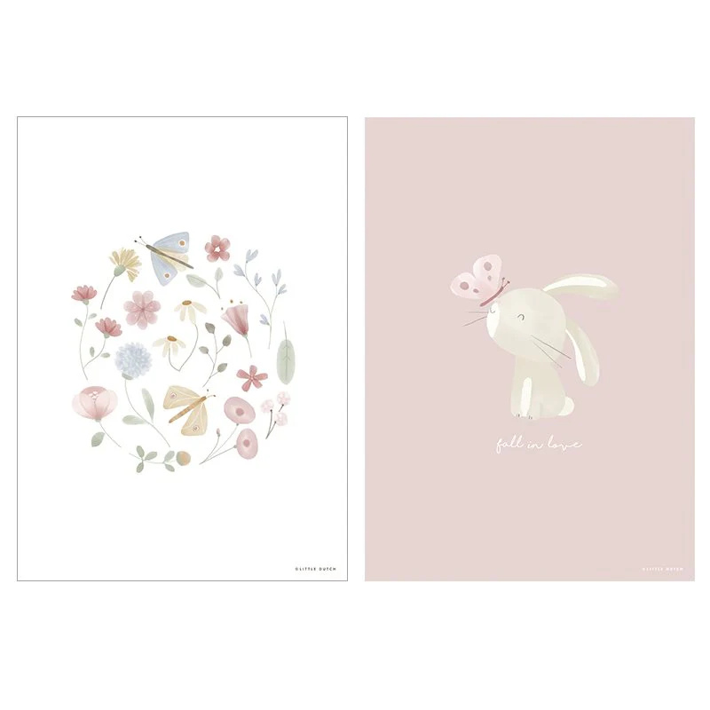 Little Dutch - Poster A3 - Coniglio/Fiori - Flowers & Butterflies