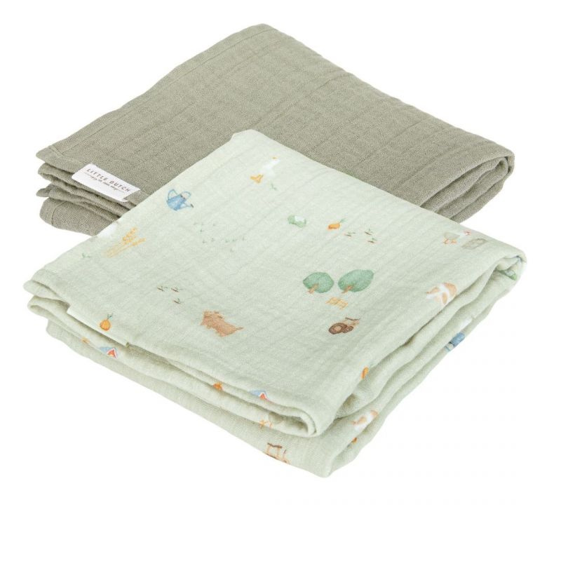 Little Dutch - 2-pack Mussola 70x70 cm - 100% Cotone Organico - Organico - Little Farm