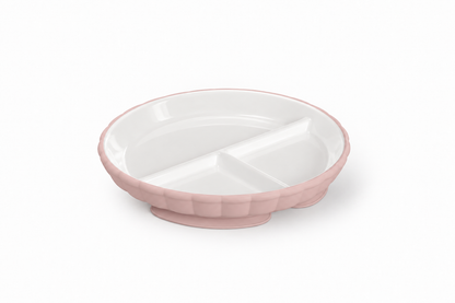 Piatto in ceramica a scomparti con base in silicone a ventosa Soina rosa