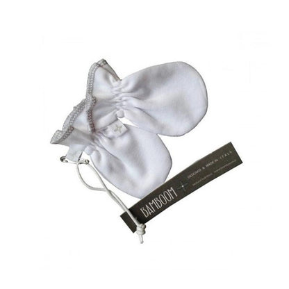 guanti in cotone bianco di bamboom con etichetta nera