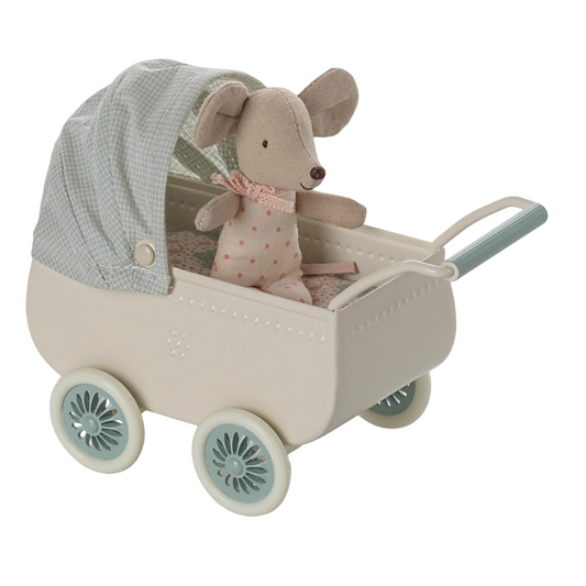 Maileg - Carrozzina con topolino - Menta