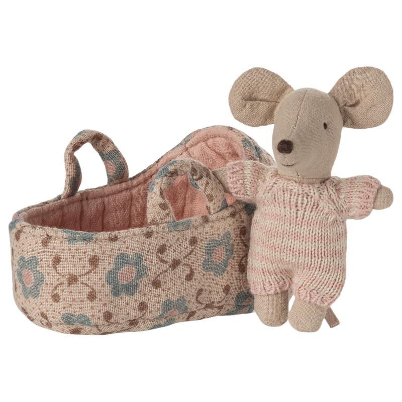 Maileg - Topolino neonato nella culla - Rosa