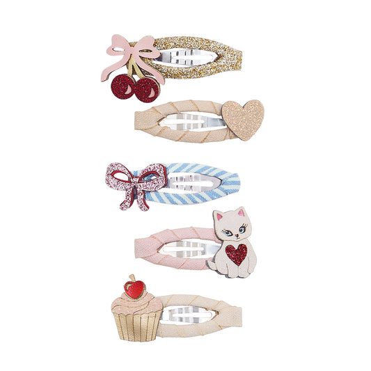 Mollette clic clac Mimi & Lula con fiocco e gattina, confezione da 5