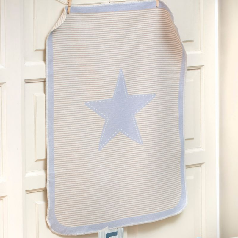Fussenegger Kids - Coperta in flanella di cotone e viscosa 90x70 cm - Righe Stella Azzurra