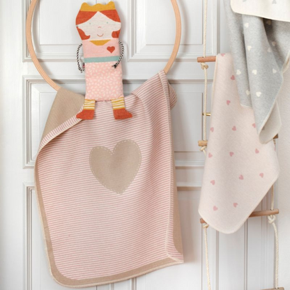 Fussenegger Kids - Coperta in flanella di cotone e viscosa 90x70 cm - Righe Cuore Rosa