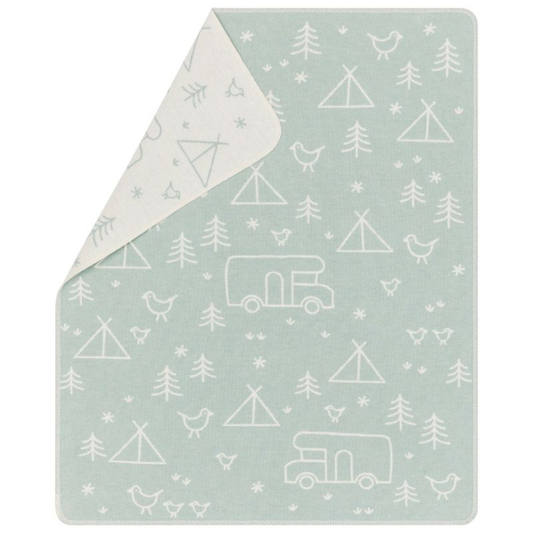 Fussenegger Kids - Coperta in flanella di cotone e viscosa 90x70 cm - Camping verde