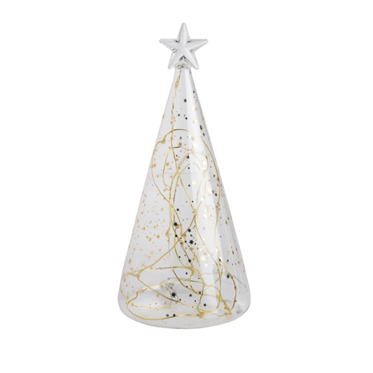 Räder - Abete in vetro con LED - stelle oro 10x22cm