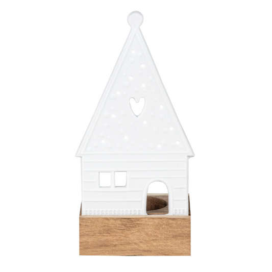 Räder - Portacandele - Casetta Pan di Zenzero Cuore in porcellana e legno 7x13cm