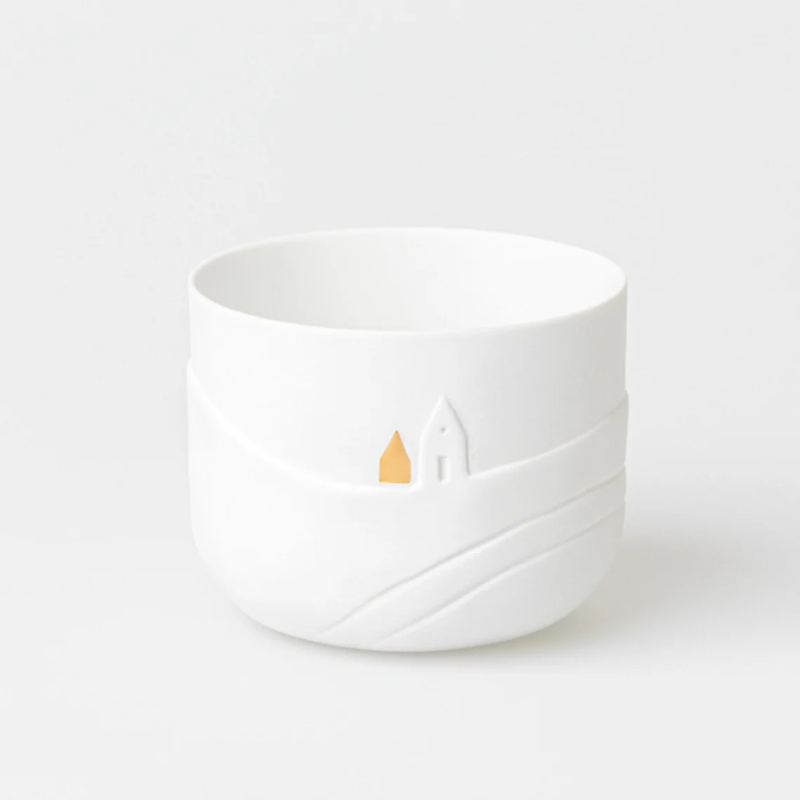 Räder - Portacandele in porcellana tealight - Vasetto Paesaggio con Chiesa 6,5x8cm