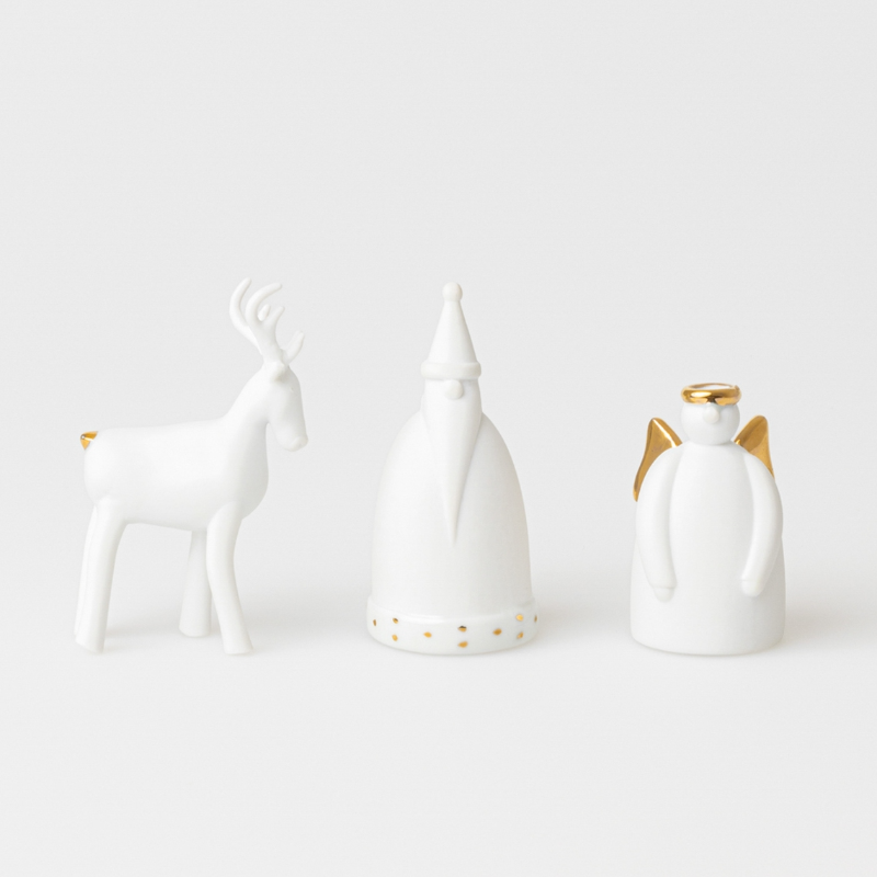 Räder - Set 3 figure natalizie in porcellana - Renna Santa Angelo 8cm