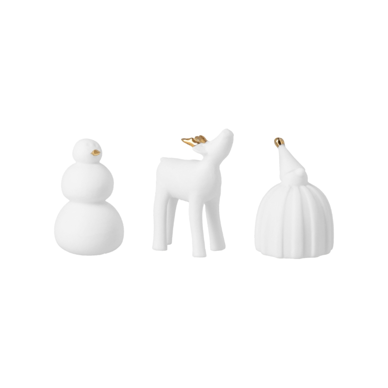 Räder - Set 3 figure natalizie in porcellana - Snowman Renna Elfo 8cm
