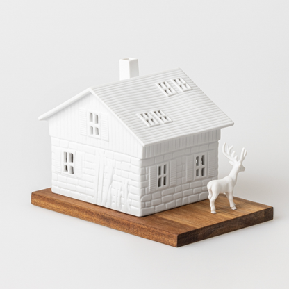 Räder - Casetta in porcellana e legno portacandela tealight - Baita di montagna 18x12x13cm
