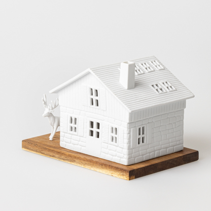 Räder - Casetta in porcellana e legno portacandela tealight - Baita di montagna 18x12x13cm