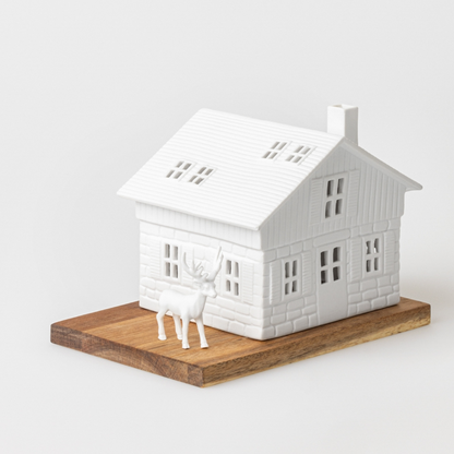 Räder - Casetta in porcellana e legno portacandela tealight - Baita di montagna 18x12x13cm