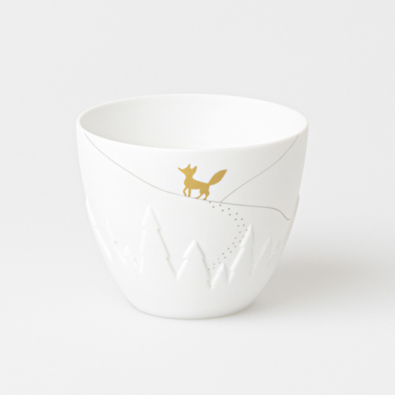 Räder - Portacandele in porcellana tealight - Vasetto Paesaggio con Volpe 6,5x8cm